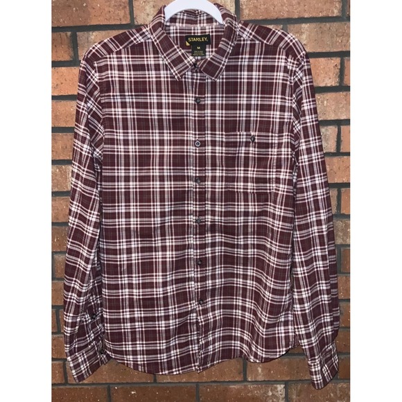 Stanley Other - Stanley Mens Plaid Button Down Shirt Burgundy White Long Sleeve Medium M